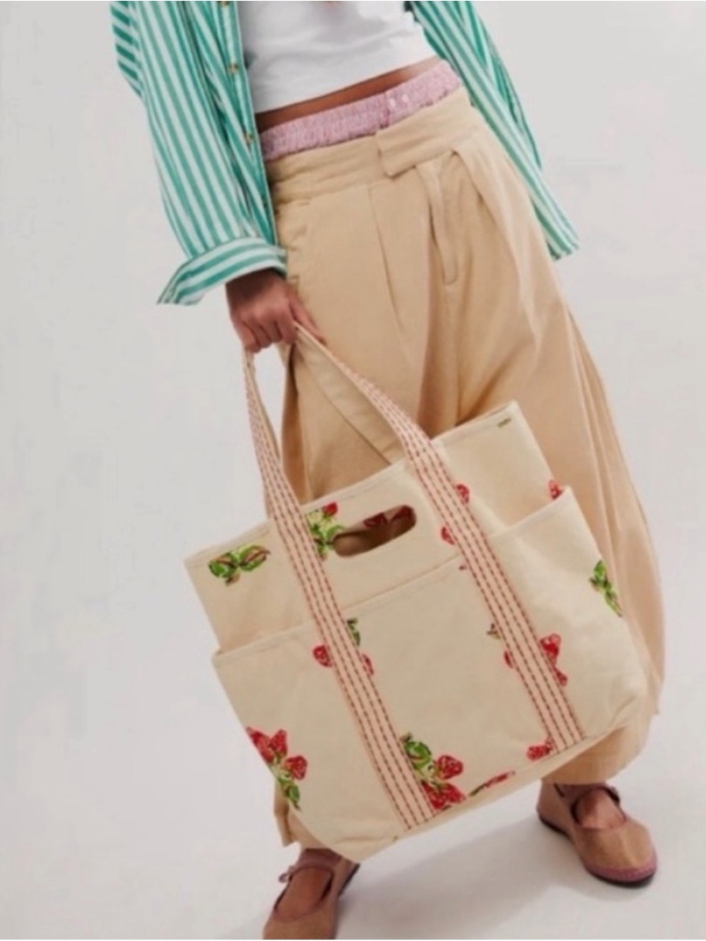 Free People Caravan Canvas Tote Strawberry Print
